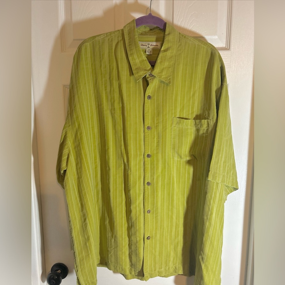 Tommy Bahama Silk Shirt Men XXL Avocado Green Shell Button Resort Cruise Coastal
